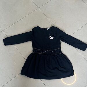 Carrement Beau Elegant Black Kids Dress with Swan Embroidery